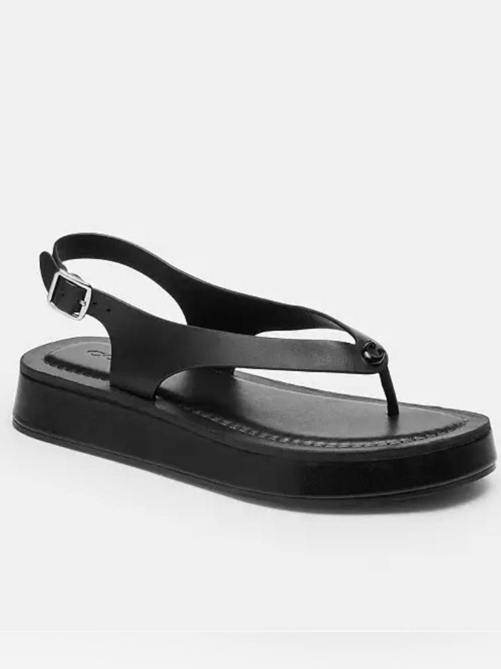 Coach Sculpted C Platform Thong Sandal 8.5 Black New in Box